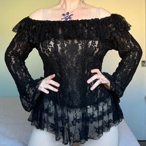 vintage gothic fairy sheer lace bell sleeve off the shoulder top
